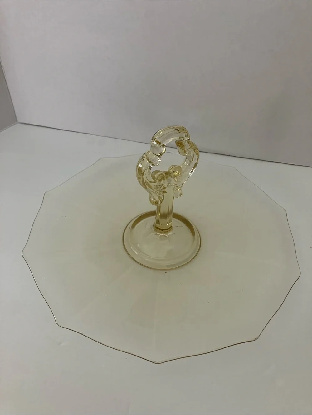 Cambridge Glass Topaz Tidbit Tray in Decagon Pattern
